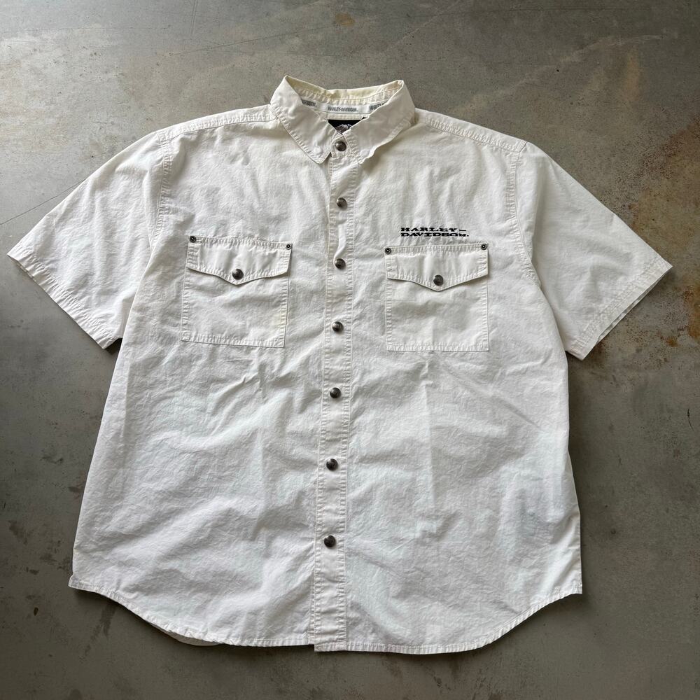 Vintage Y2K Harley Davidson Biker Motorcycle Embroidered Button Up Shirt Size XL